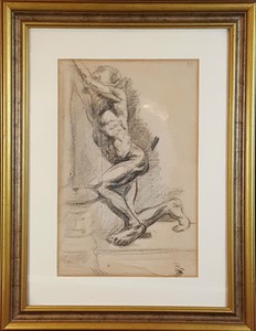 Détails Sur I1 034 Homme Nu Dessin Au Fusain Francesc Gimeno Xixème Siècle