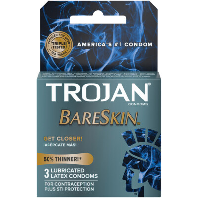 Trojan Bareskin Thinnest Sensitive Premium Lubricated Latex Condoms (3 Pack)