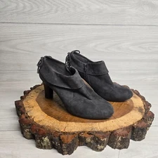 Coach And Four Booties Womens 7.5 Black Suede Slip On Cone Heel Ankle Boots