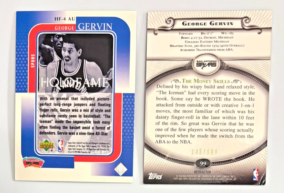 Holofama dorada HoloGrFX 1999-00 Upper Deck AuSOME George Gervin #HF-4AU HOF Foto 2 de 2