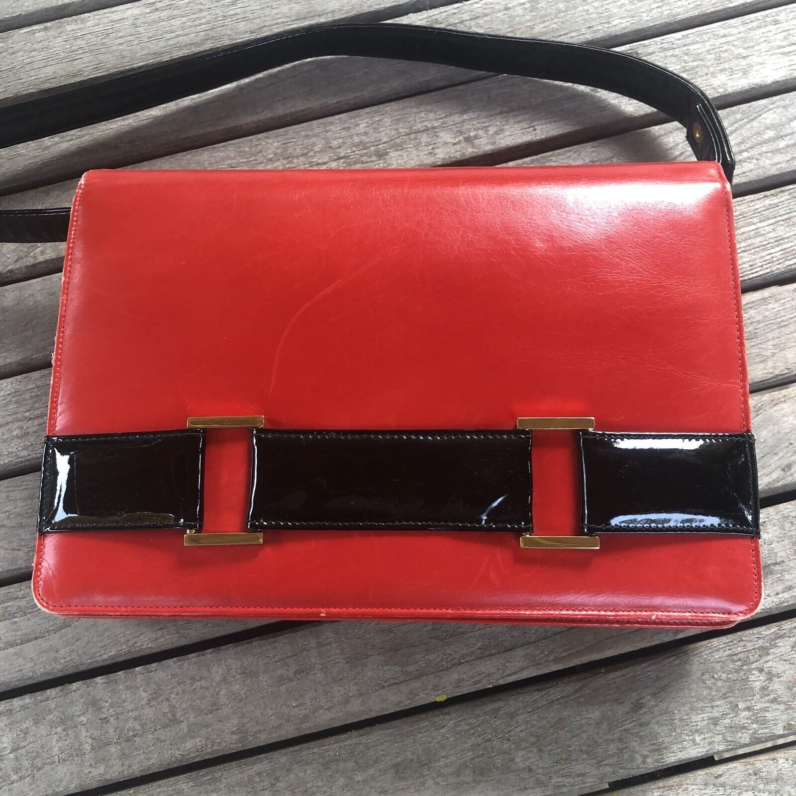 Saks Fifth Avenue Vintage Shoulder Red Leather wi… - image 3