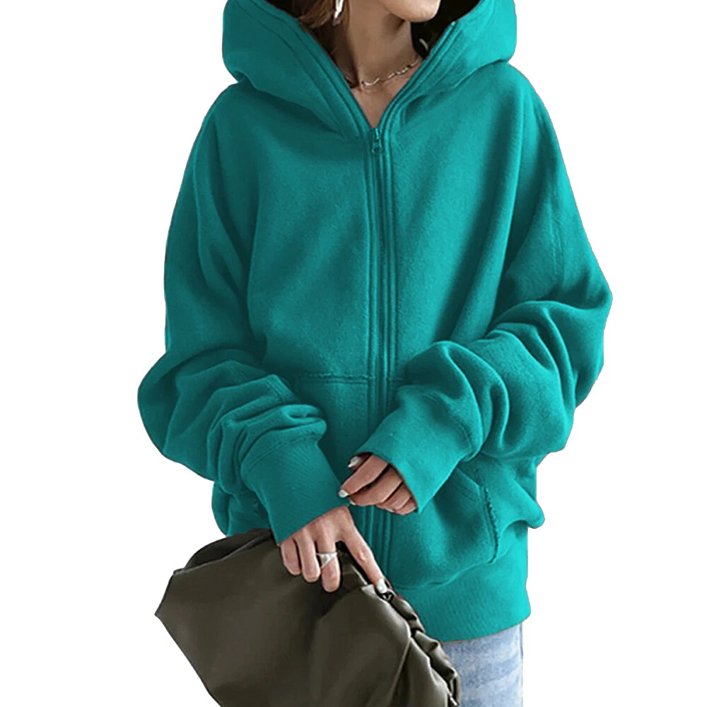 Women Long Sleeve Fleece Hooded Sweatshirt Zip Up Jacket Hoodie