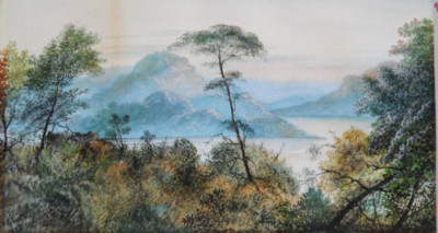 G. ROBERTS ANTIKES AQUARELL GEMÄLDE VON 1875 NORDWALES SEE, BERGE.