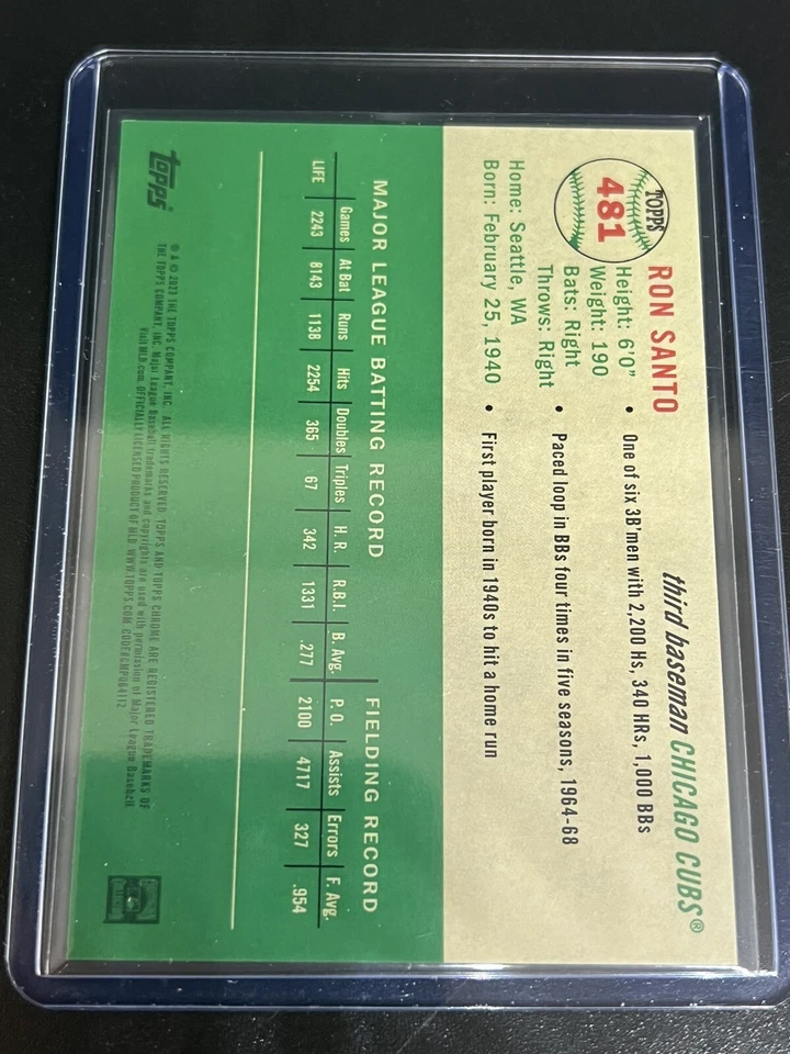 2023 Topps Chrome Platinum Anniversary RON SANTO #481 Toile Fuchsia /100 Cubs - Image 2 of 2