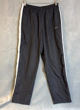 Vintage Y2K Baggy Nike Swoosh Side Stripe Track Pants Ankle Zip Black 90s  L