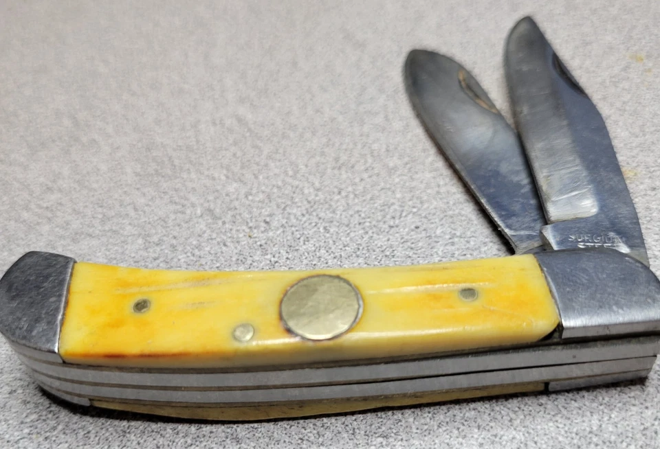 Cuchillo de Bolsillo Trampero de Bolsillo 2 Hojas Cubiertos Cola Blanca Cuerno de Hueso Foto 2 de 4