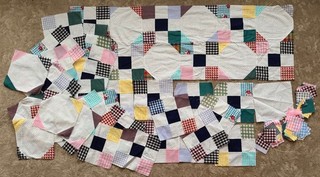 45 Vintage 9 Patch & Hex Pattern Quilt Blocks Extra Pieces