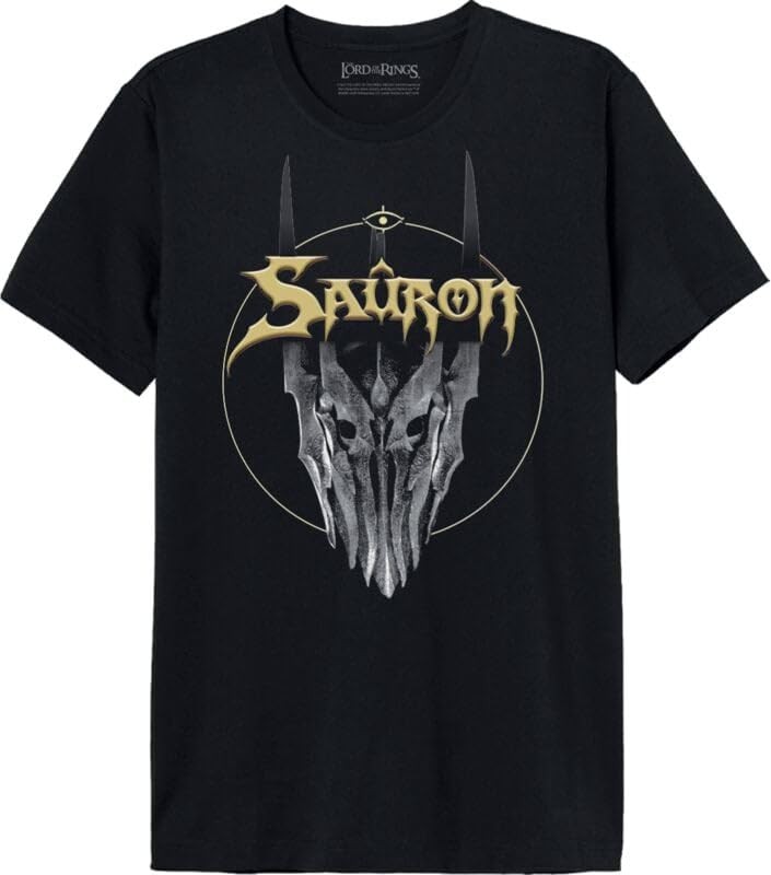 Sauron Helmet Men's T-Shirt Black Fan Merch, Films, Metalized L Black