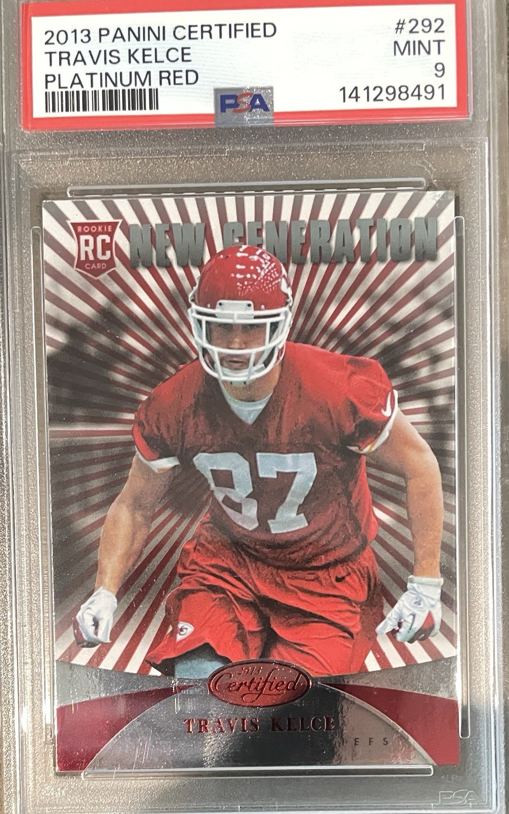 Travis Kelce Panini Certified #292 Platinum Red