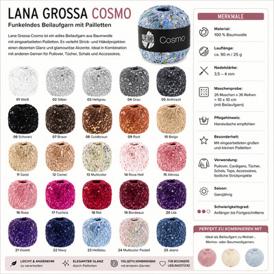 Lana Grossa Cosmo Paillettengarn Effektgarn Beilaufgarn Baumwolle Glitzer