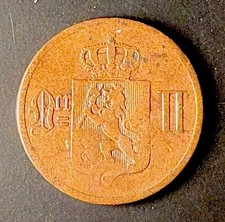1876 Norway 2 ore coin; Oscar ll; Good Condition