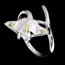 925 Sterling Silver Ring Round Peridot Sapphire Stringray Gemstone Jewelry Sz 8