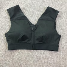 Tommie Copper Sports Bra Womens Large Black Zip Front Compression Mesh Support