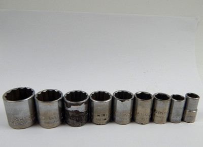Vintage Wright Tools 3/8  Drive Shallow SAE Sockets 3/8'' to 7/8'' 3012 to 3128