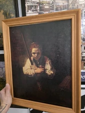 Rembrandt Treasury Of Art Girl With Broom Vintage Framed Artist Bewitched...