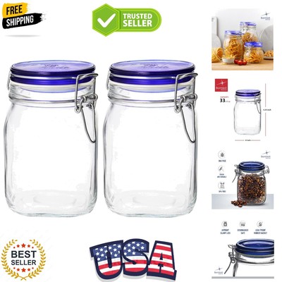 Fido Collection 2-Pack Airtight Glass Jars, 33¾ Oz with Blue Lid - Made in Italy