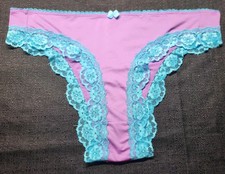 Vtg 90s Purple Thong Spandex With Blue Elastic And Lace Trim Sz9 041501