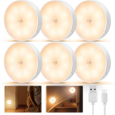 6 Nachtlicht mit Bewegungsmelder USB-Akku LED Nachtlampe Treppenlicht 3 Modi Neu