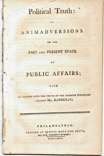 1796 ESSAY ON POLITICAL TRUTH & PUBLIC AFFAIRS BY EDMUND RANDOLPH SEC OF STATE