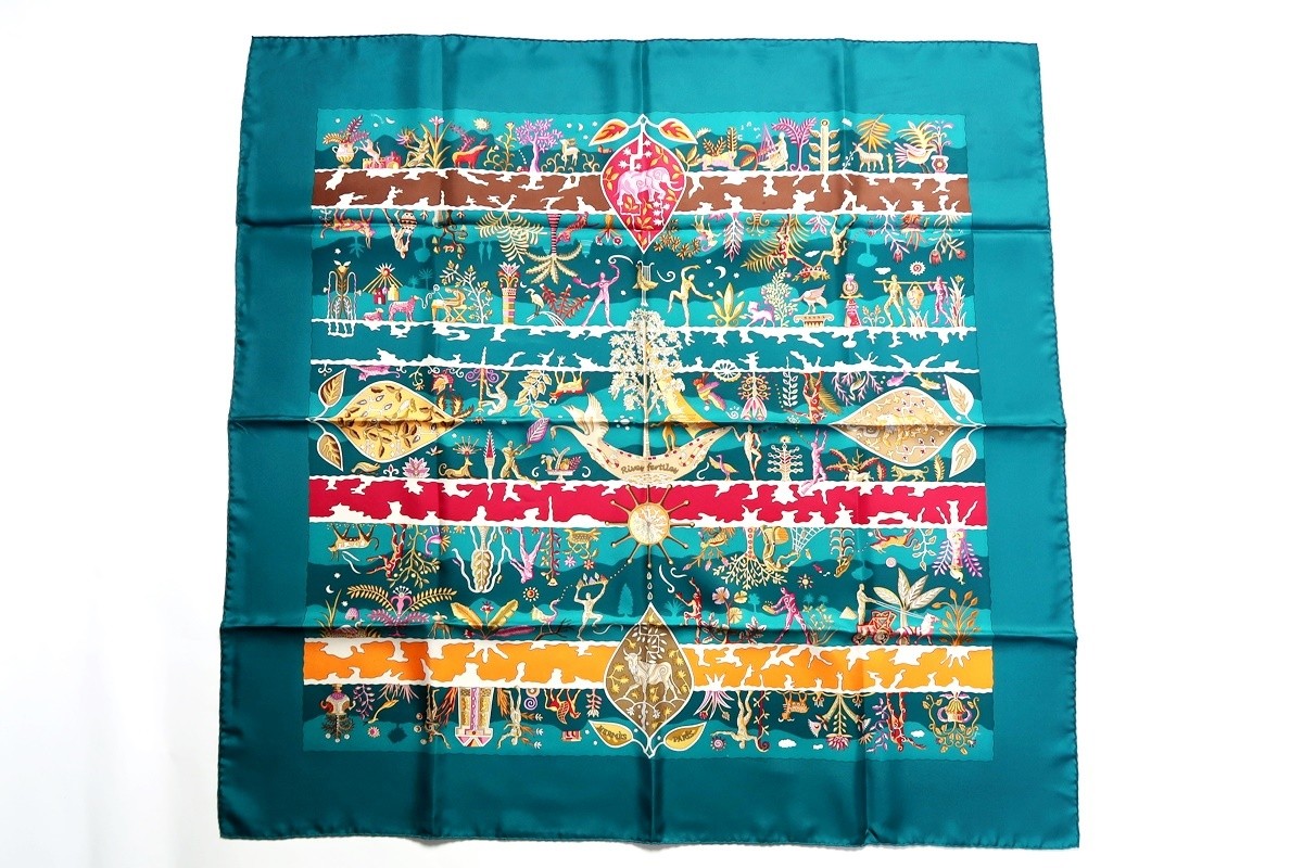 HERMES Carre Rives Fertiles Silk Scarf 90x90 Rich Shore Design 555537