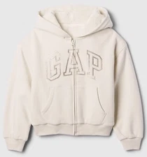 NWT Gap Kids Girls Logo Zip Hoodie Jacket Lined Sherpa ivory  XS 4-5 5T   $54.95