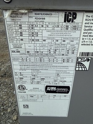 2024 MODEL NEW SCRATCH & DENT 6 TON ICP GAS ELECTRIC 460V M# RGH073LDCAOAATA