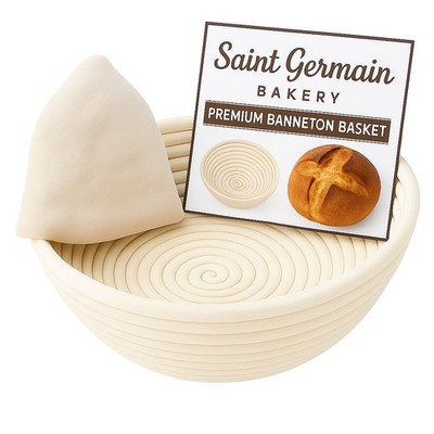 Premium Round Bread Banneton Basket with Liner - Perfect Brotform Proofing Ba...