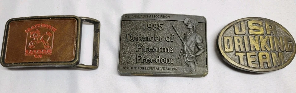 32 Vintage Belt Buckles Lot Mixed Brass Steel Aluminum Metal - Image 4 of 4