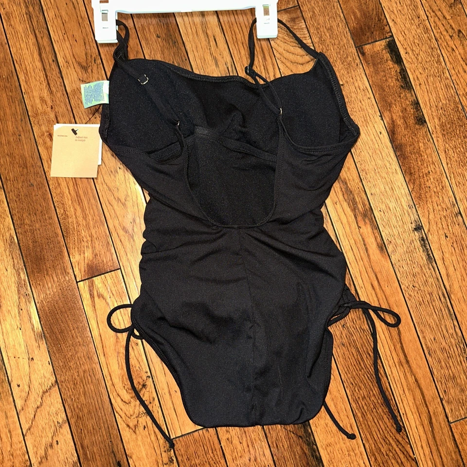 MUJER AJUSTABLE LAZO LATERAL TRAJE DE BAÑO DE UNA PIEZA SOMBRA Y ORILLA NEGRO M 8-10 NUEVO CON ETIQUETAS Foto 4 de 4