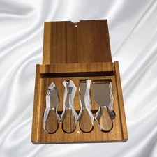 LA Cuisine bamboo cheese knife set, 4-piece, wood handles, charcuterie gift box