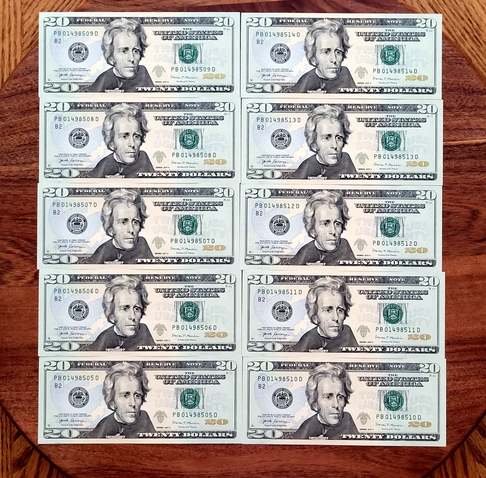 UNCIRCULATED TWENTY DOLLAR BILLS SERIES 2017A $20 SEQUENTIAL NOTES LOT of 10 - Image 2 of 4
