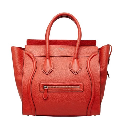 Celine Luggage Mini Shopper Handbag Orange Red Leather Women CELINE
