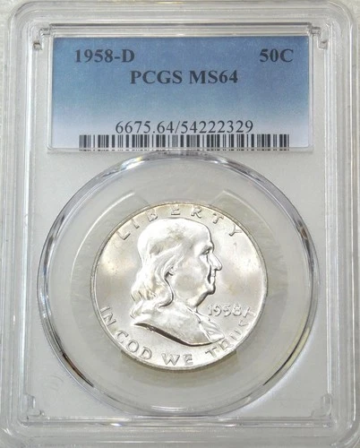 1958-D Franklin Half Dollar PCGS MS64 95% FBL Frosty & Bright New Holder #H206F