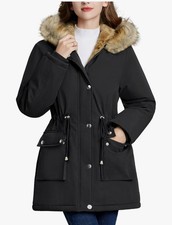 Women's Winter Hooded Jackets Warm Fleece Lined Long Coats Waterproof Size Uk L