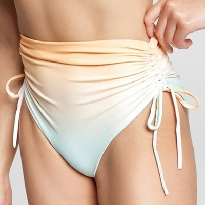 CALIA High Waisted Ruched Side Tie Swim Bikini Bottoms Orange Multi XXL *READ*