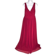 Azazie Aziza Burgundy A Line V Neck Pleated Chiffon Dress A16