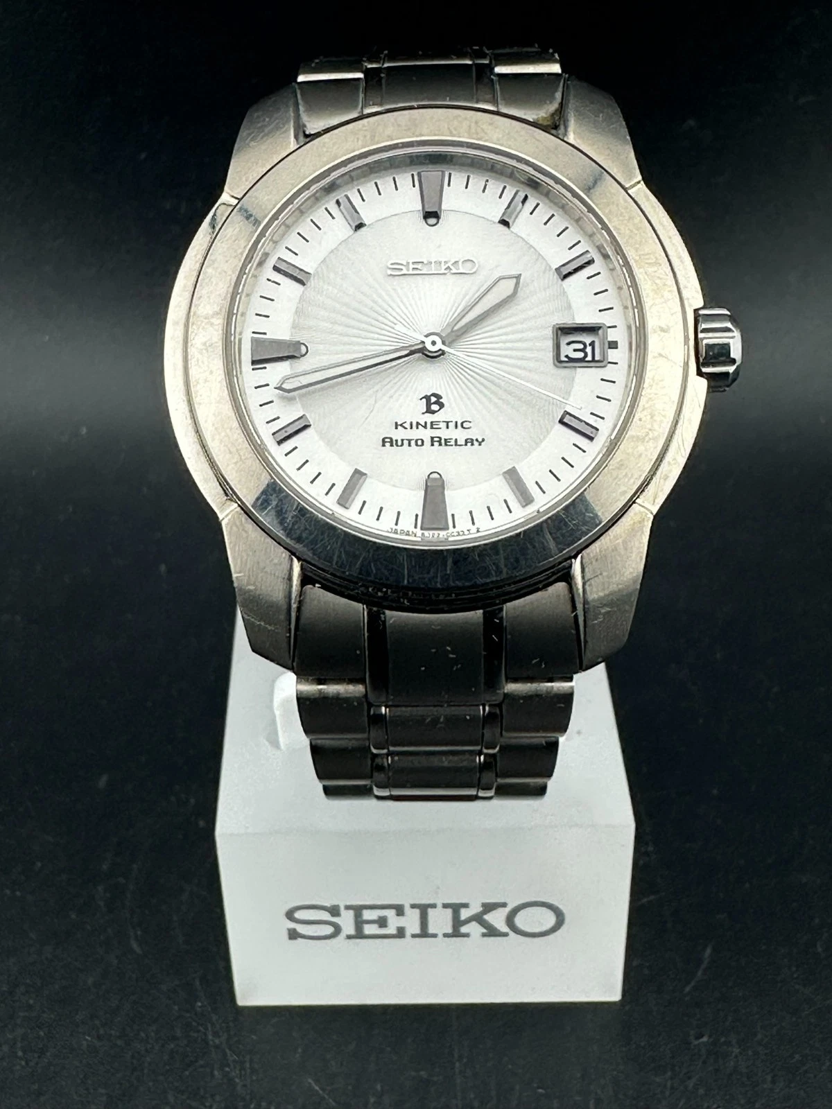 Seiko Brightz Kinetic Auto Relay Men's Silver Dial Date Quartz 39mm 5J22-0D40