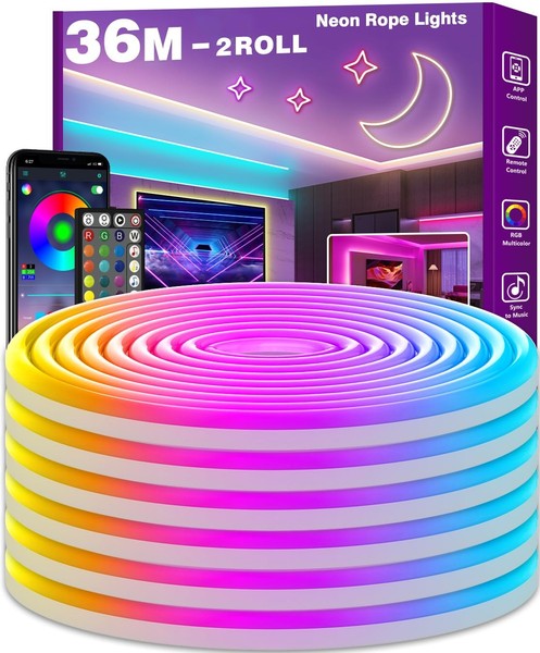 Ailbton Neon Led Leiste 36M Rgb Farbwechsel App Fernbedienung Musik Sync-image