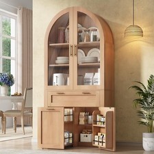 70.1" Arched Kitchen Pantry Cabinet, Kitchen Storage Cabinet with 1 Large Drawer