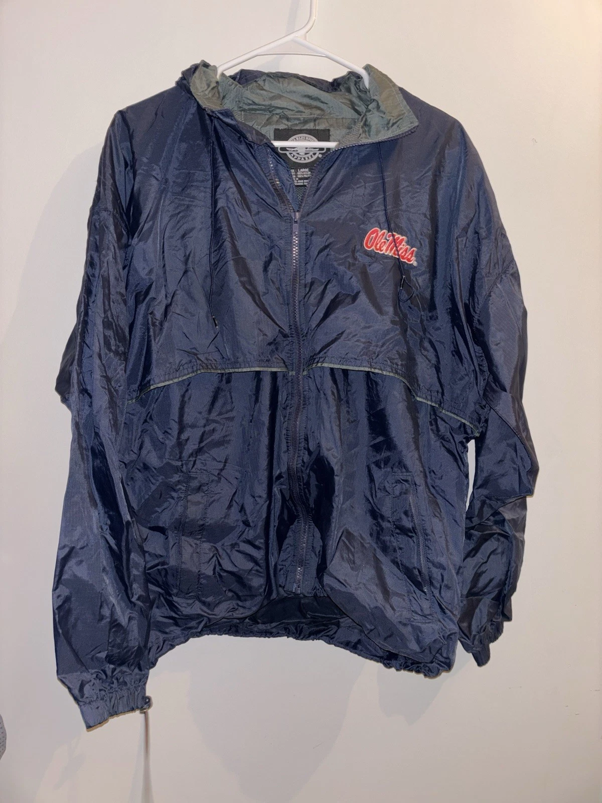 Vintage Men’s Ole Miss Windbreaker Jacket with Detachable Hood Size Large