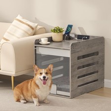 Modern Dog Crate Furniture with Charging Station, Small Kennel Indoor with Fl...