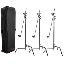 Matthews 40" C Stand with Turtle Base, Grip Head and Arm, Chrome, 3-Pack, Bundl