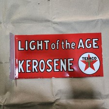 BRIDE KÉROSÈNE TEXACO PLAQUE ÉMAILLÉE PORCELAINE 2 FACES 18 X 9 POUCES