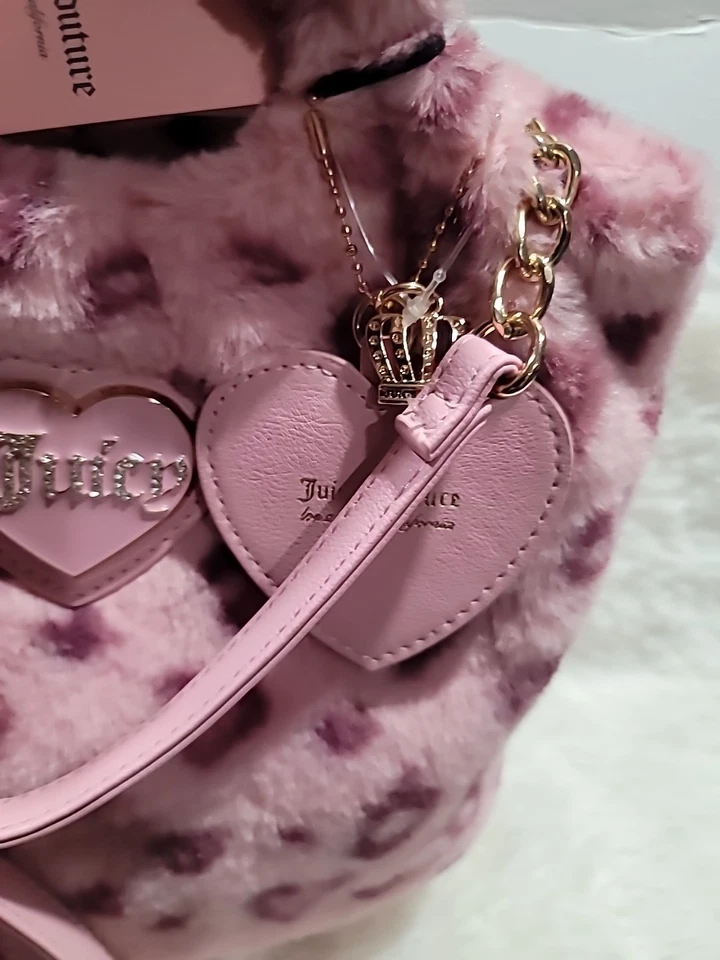 Mini Bolso de Mano Juicy Couture Calentamiento Rosa Leopardo. Dije Corazón y Corona, Nuevo con Etiquetas Foto 3 de 4