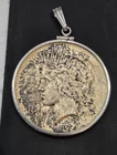 1924 Peace Silver Dollar Pendant 90% Silver Features Lady Liberty W/ Crown