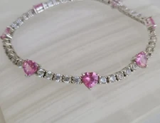 Bracelet BR SUN Silver Plated Pink Hearts Safety 7.5" Love