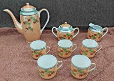 Vintage Chikaramachi Lustre Tea Set Made in Japan Teapot Cups Red Green Flowers