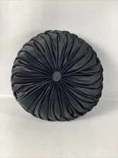 Black Round Velvet Pleated Throw Pillow Home Decor Pillow For Sofa,  Bed 14” EUC