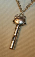 Lovely Shiny Sculpt Hello Kitty Sloped Open Skate Key Silvertn Pendant Necklace