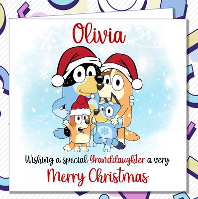 Personalised Bluey Christmas Card Bingo Granddaughter Niece Nephew Children /SA